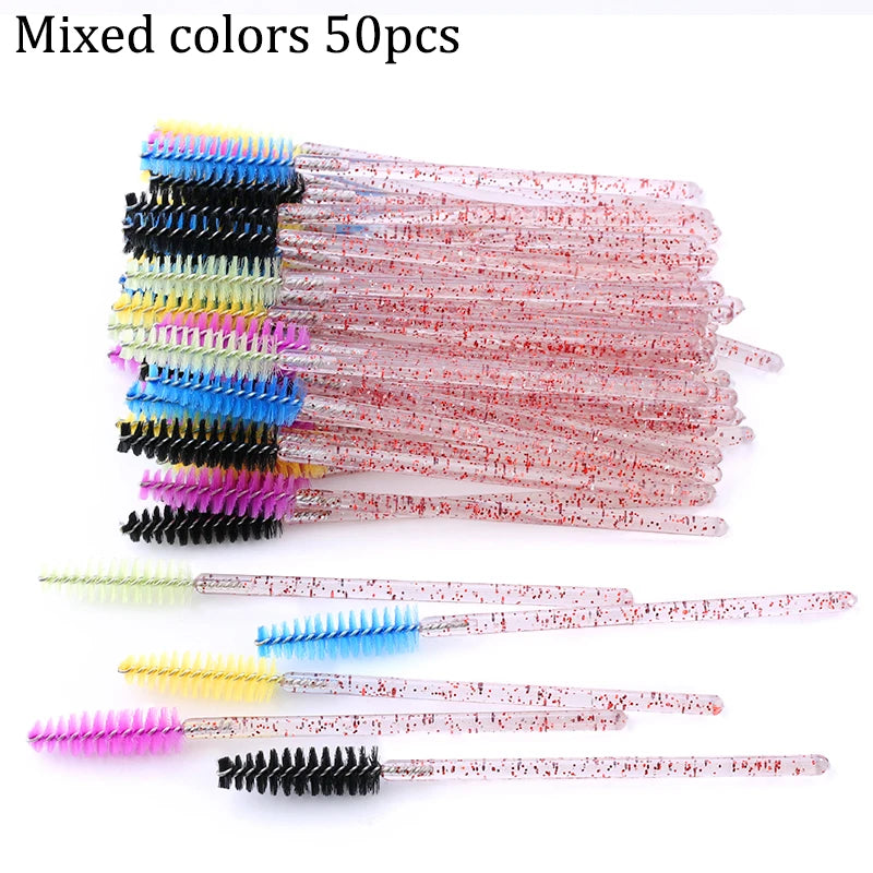 50pcs/set Professional Eyebrow Mascara Wand Applicator Eyelash Brush Wholesale Disposable Lash Wands Eyelash Extension Supplies