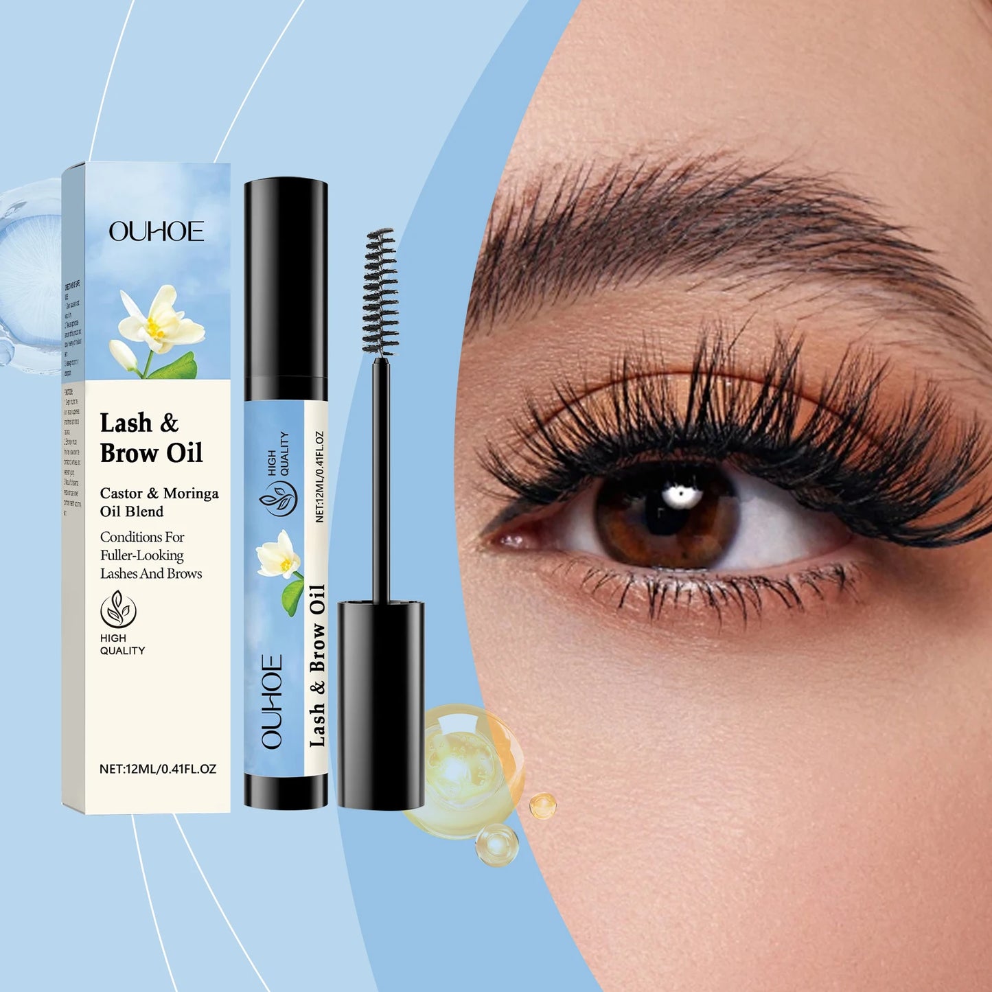 OUHOE 12ML Mascara And Brow Oil Eyelash Eyebrow Care Natural Makeup, Black and Beautiful, Curly and Not Easy to Faint Mascara