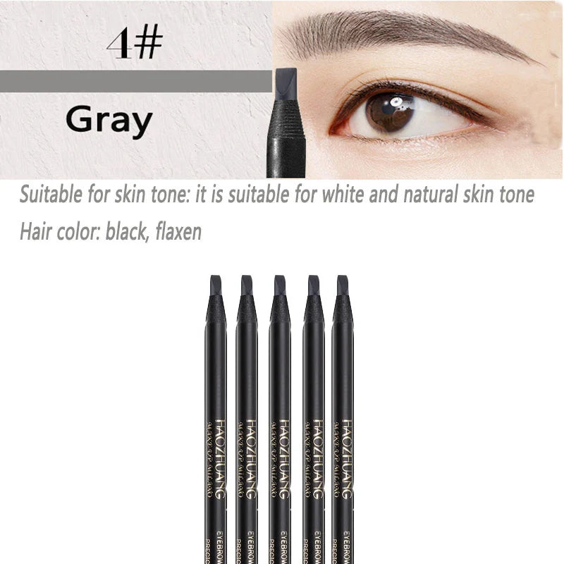 5PCS Haozhuang Eyebrow Pencil Brown Wholesale Cosmetic Pencil Product Natural Waterproof Long-Lasting Tattoo Brush Makeup Beauty