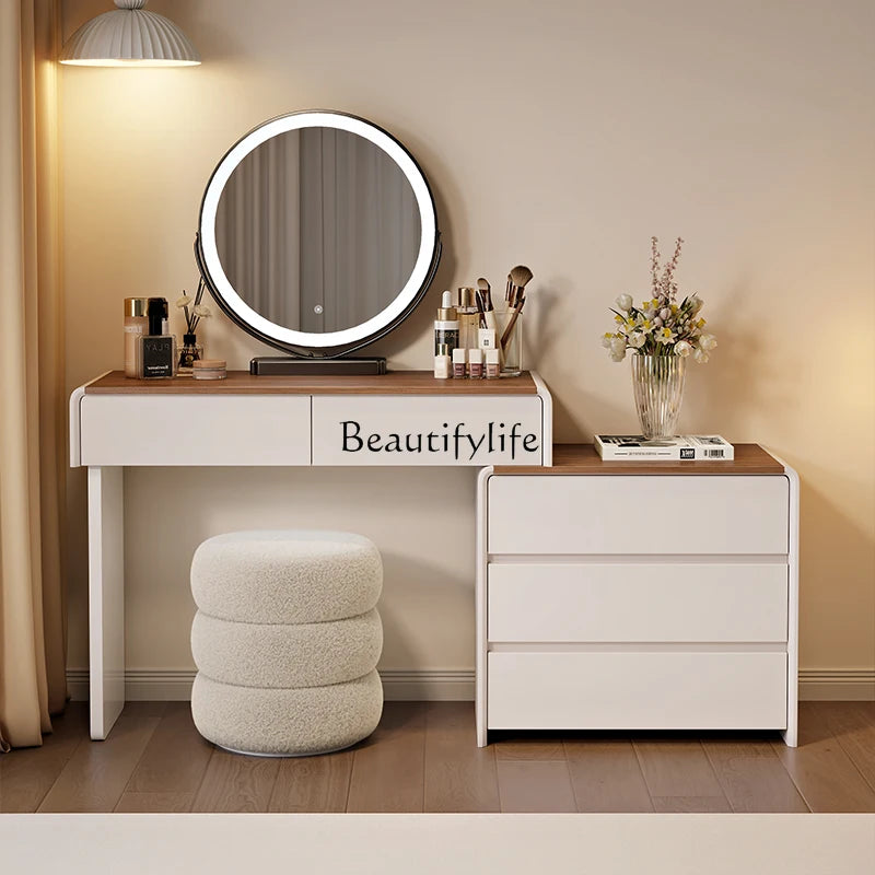 Cream style dresser integrated retractable modern simple solid wood makeup table