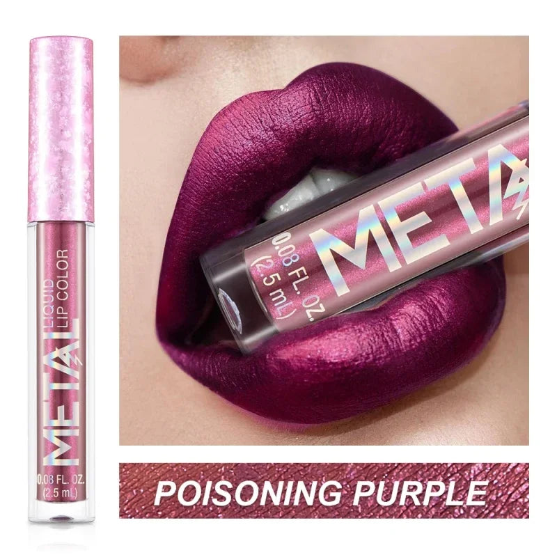 Glitter Metallic Liquid Lipstick Waterproof Shiny Shimmer Metal Lip Gloss Tint Non-Stick Cup Lipgloss Long Lasting Makeup Beauty