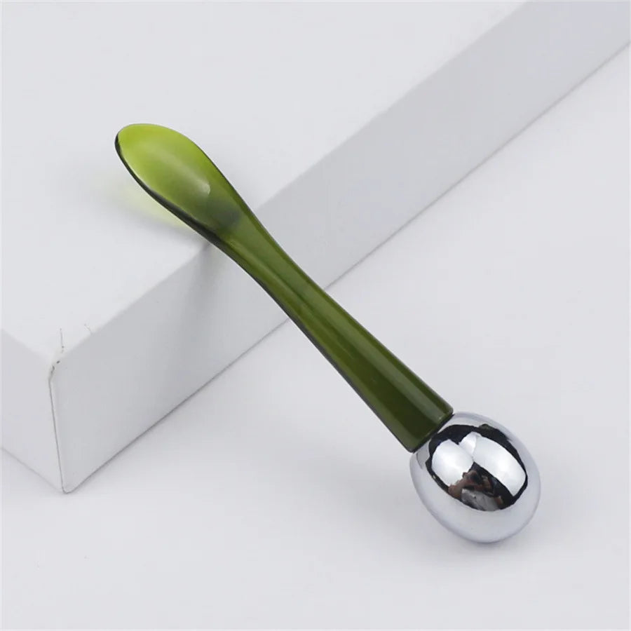Mini Cosmetic Massage Ball Roller Stick Spatula Silver Metal Makeup Eye Cream Spoon Roller Cosmetic Scoop