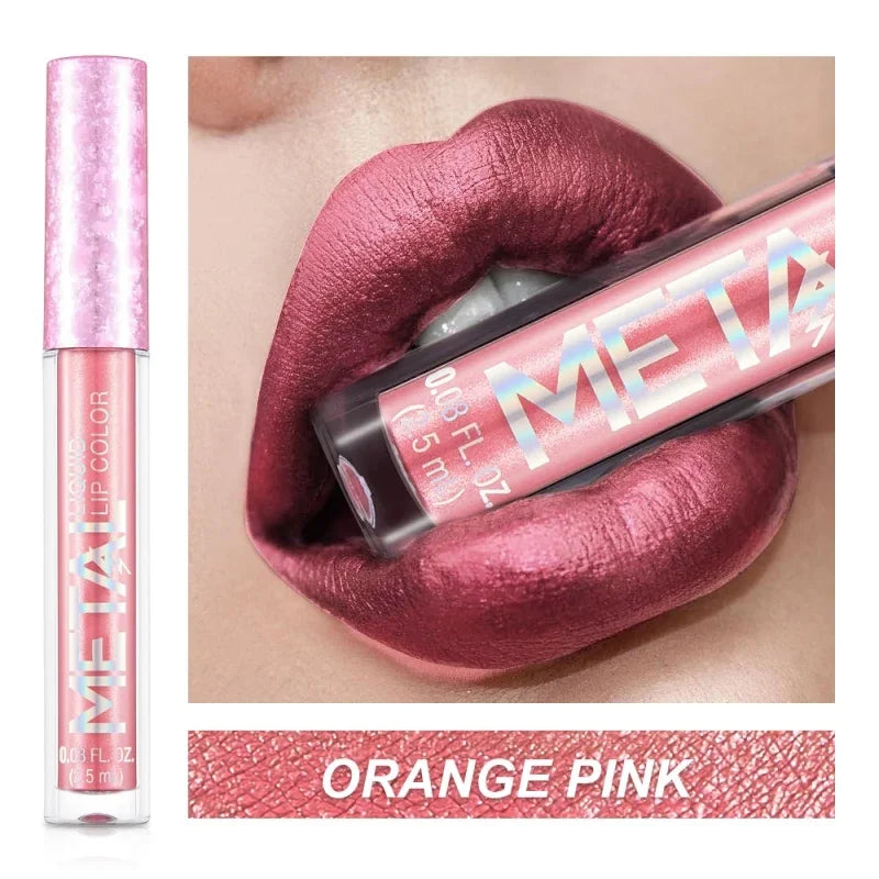 Glitter Metallic Liquid Lipstick Waterproof Shiny Shimmer Metal Lip Gloss Tint Non-Stick Cup Lipgloss Long Lasting Makeup Beauty