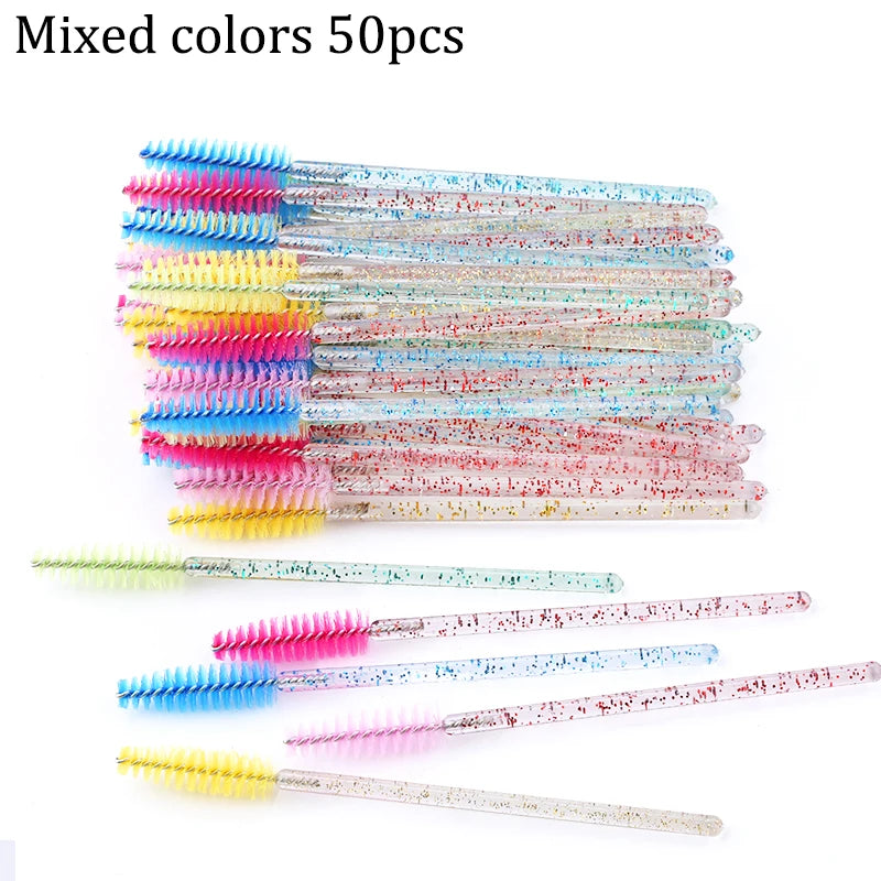 50pcs/set Professional Eyebrow Mascara Wand Applicator Eyelash Brush Wholesale Disposable Lash Wands Eyelash Extension Supplies