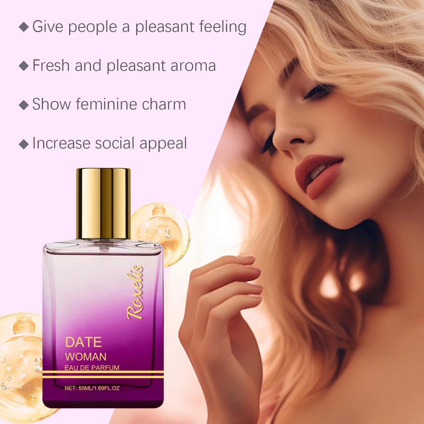 Roxelis 50ml Women's Herbal Perfume Charming Woody Scent Lasting Fragrance Alcohol-Free Dating Seductive Elegant Lady Perfume