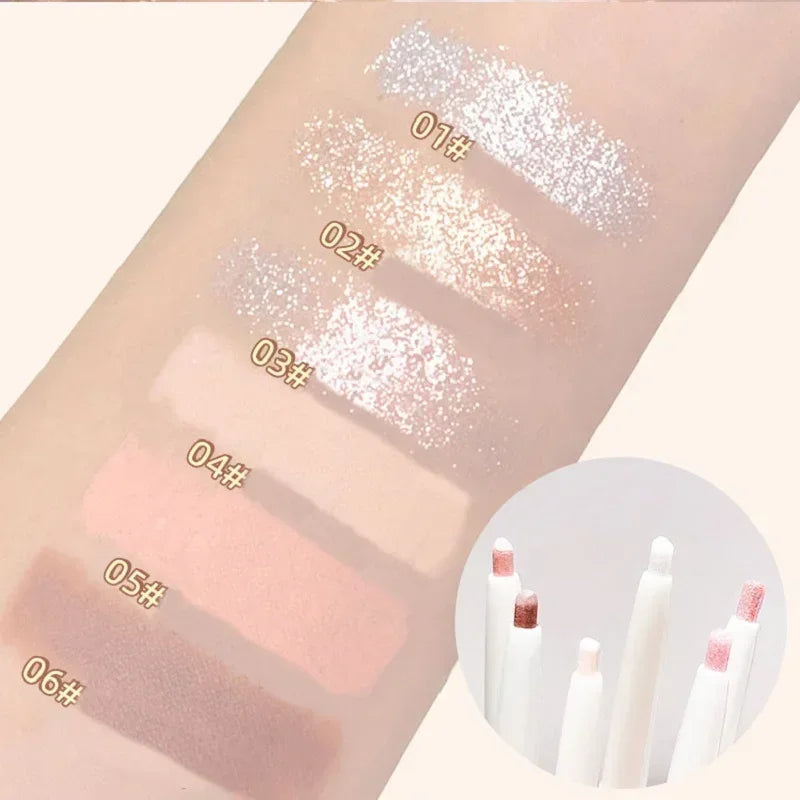 6Color Shiny Eyeliner Highlighter Stick Pearl Matte Lying Silkworm Pen Tea Brown Eye Shadow Waterproof Beauty  Makeup Cosmetics