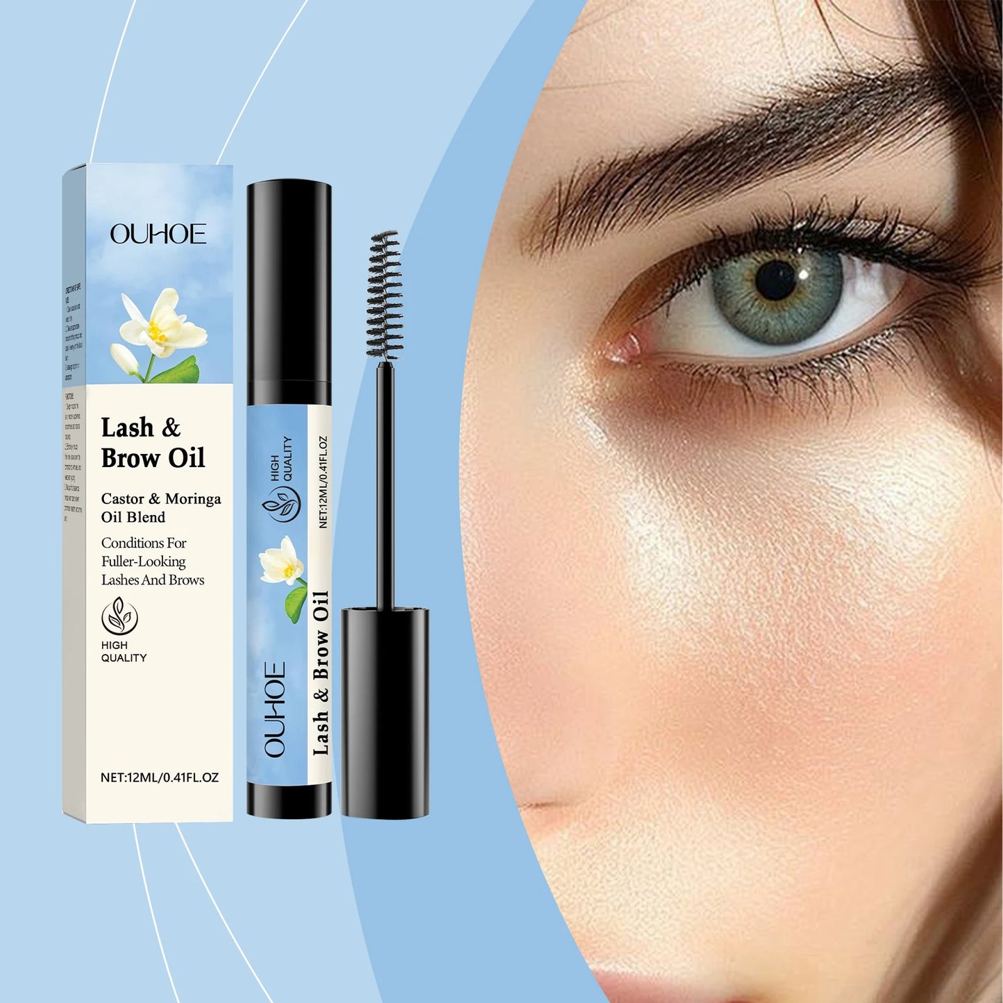 OUHOE 12ML Mascara And Brow Oil Eyelash Eyebrow Care Natural Makeup, Black and Beautiful, Curly and Not Easy to Faint Mascara