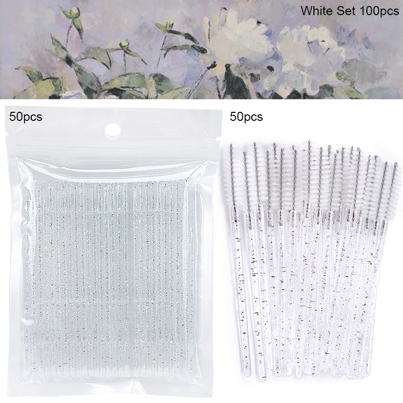 100/200Pcs Disposable Makeup Brush Crystal Lip Gloss Microbrush Mascara Wands Applicator Eyelash Extension Supplies Accessories