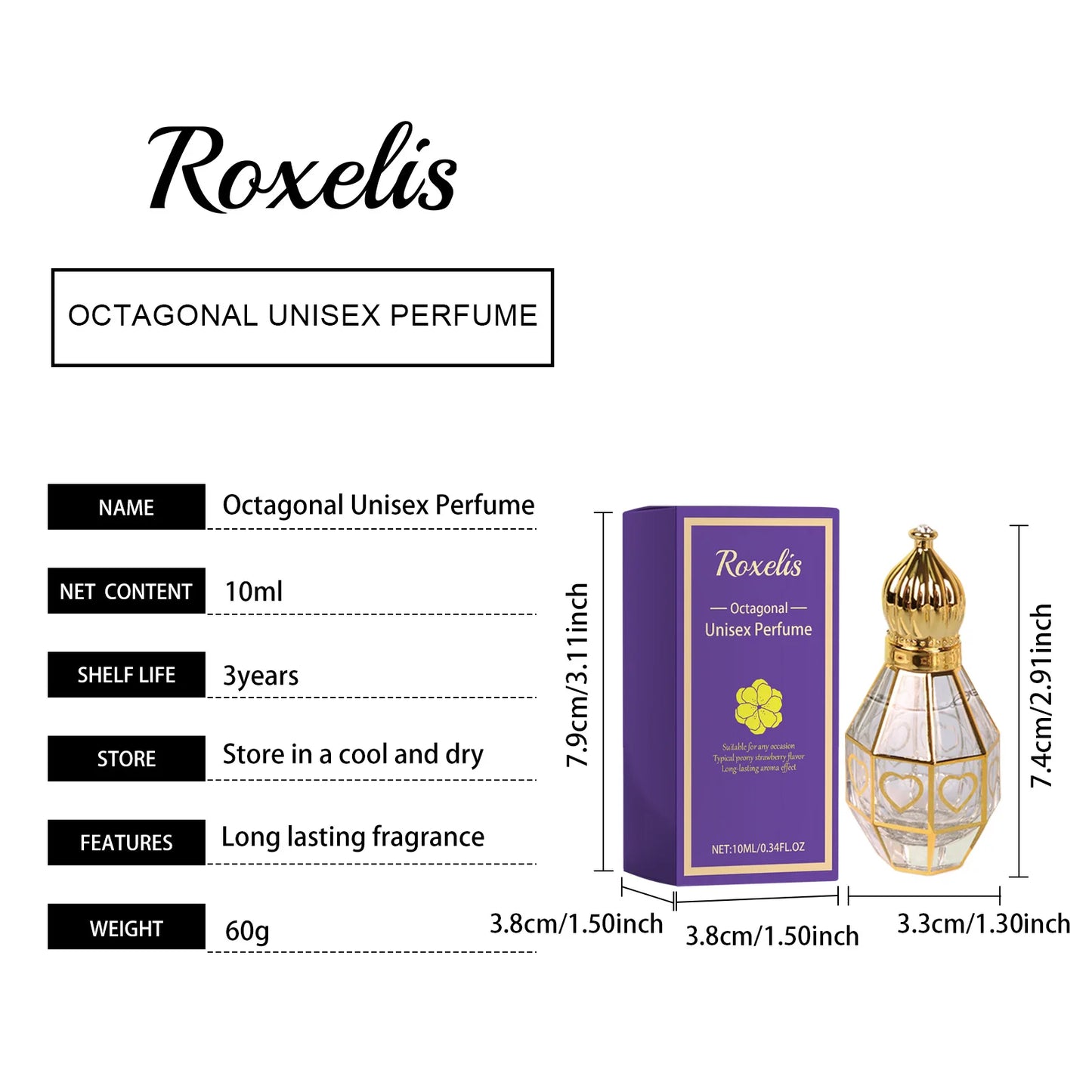Roxelis 10ml Charming Perfume Octagonal Building Arabic Lasting Fragrance Travel Size Refreshing Body Dating Romatic Perfume