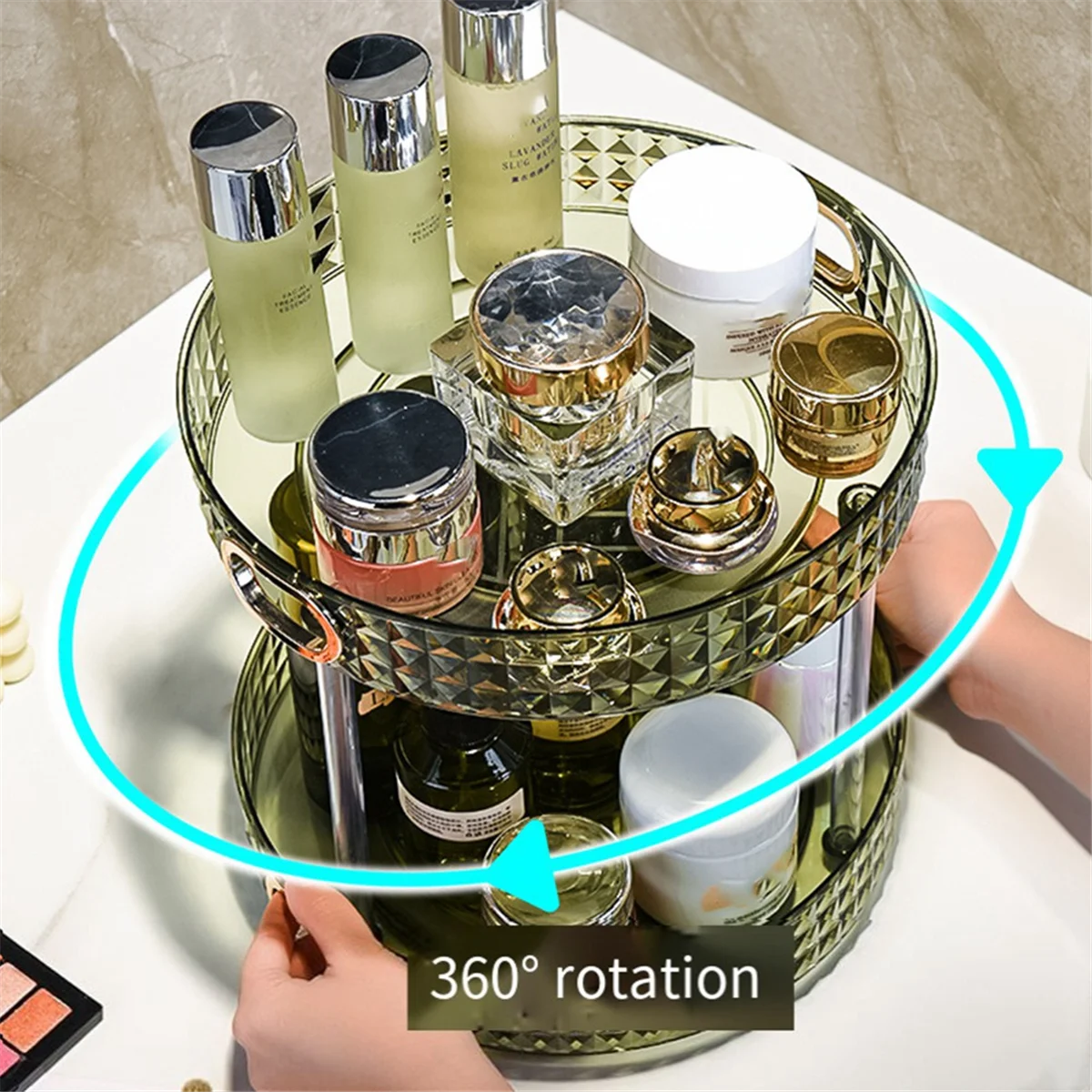Rotating Cosmetic Storage Box Makeup Organizer Ins Desktop Finishing Perfume Tray Bathroom Skin Care Products Rack L B