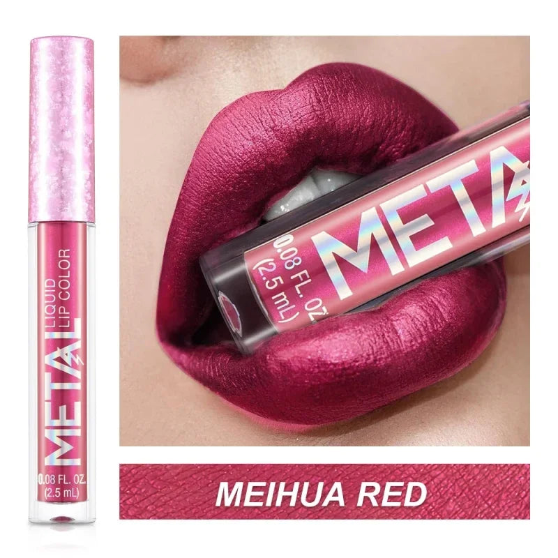 Glitter Metallic Liquid Lipstick Waterproof Shiny Shimmer Metal Lip Gloss Tint Non-Stick Cup Lipgloss Long Lasting Makeup Beauty